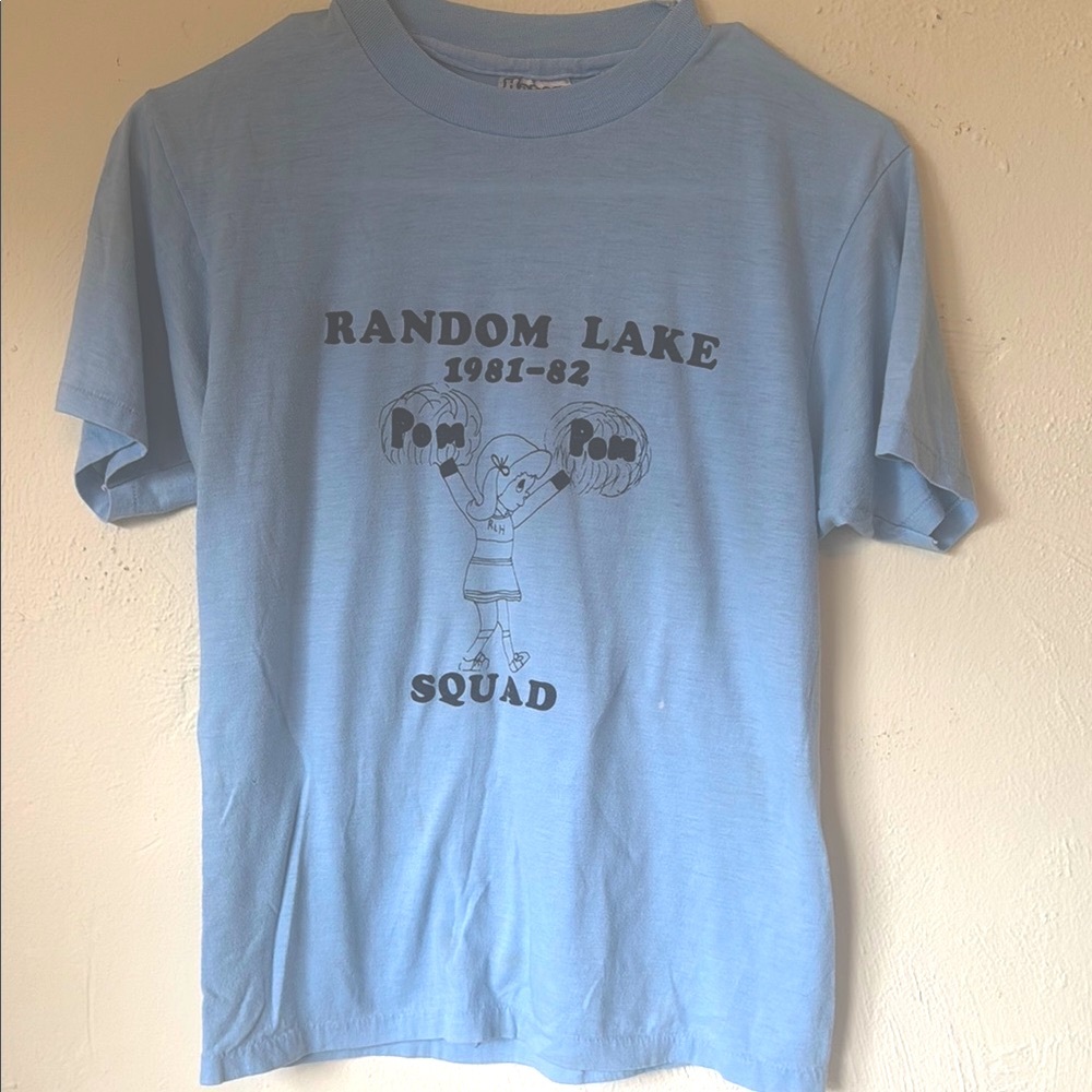 Vintage Light Blue Graphic T-Shirt with lettering Random Lake